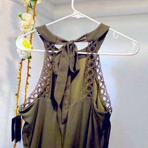 Olive green dress/ long top ties around neck